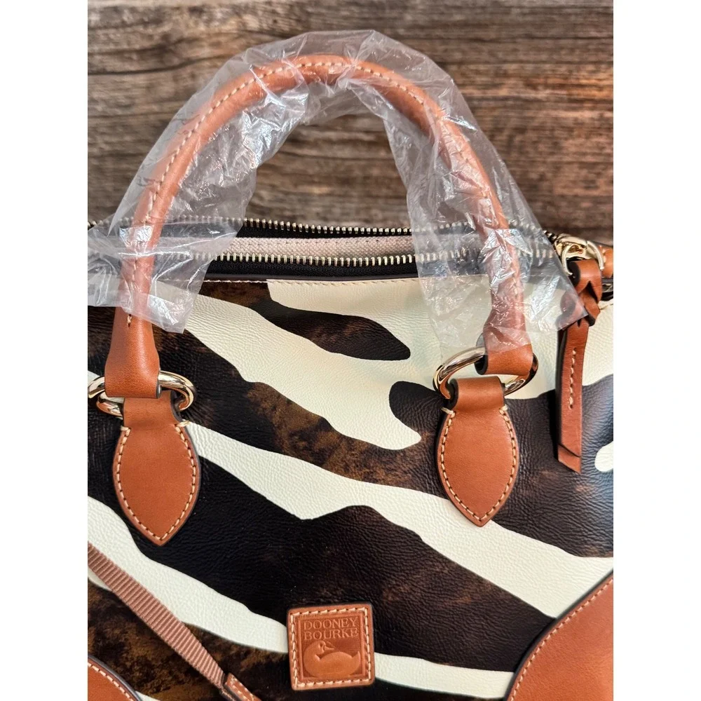 Dooney & Bourke Zebra Print Satchel Bag Tan Leather Trim NWT V1233052
